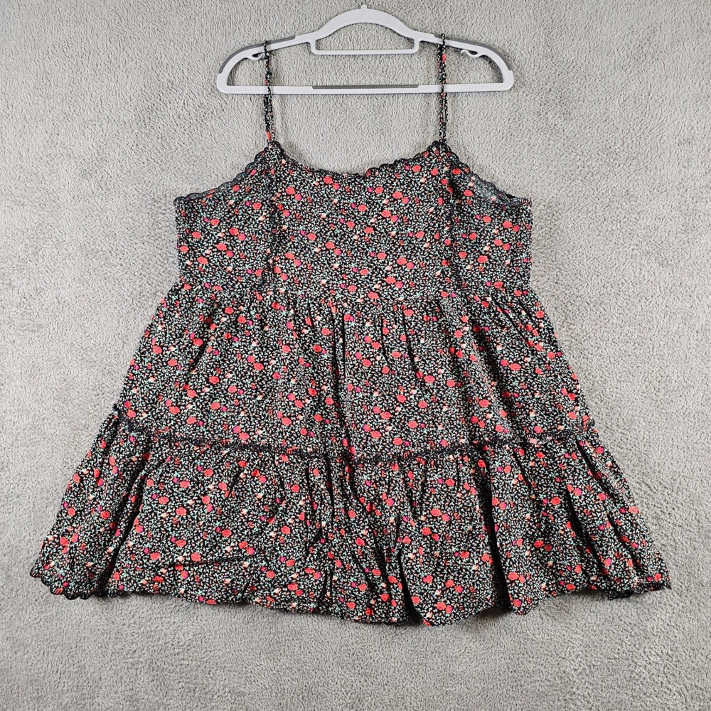 Urban Outfitters Floral Babydoll Tiered Tank Top Black XL Flowy Boho